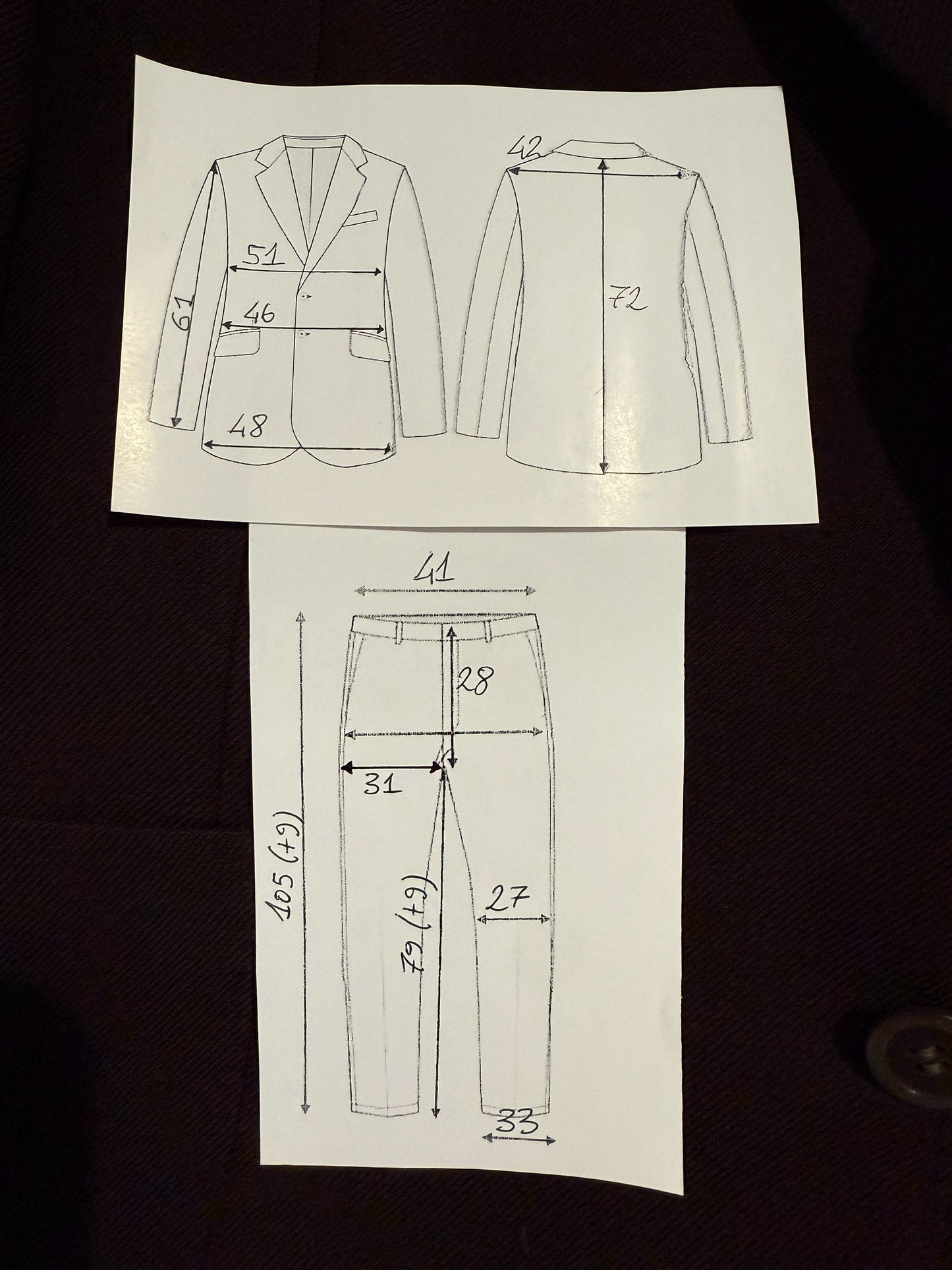 Completo 3 pezzi anni ‘70 a zampa in flanella marrone - tg. 44/46