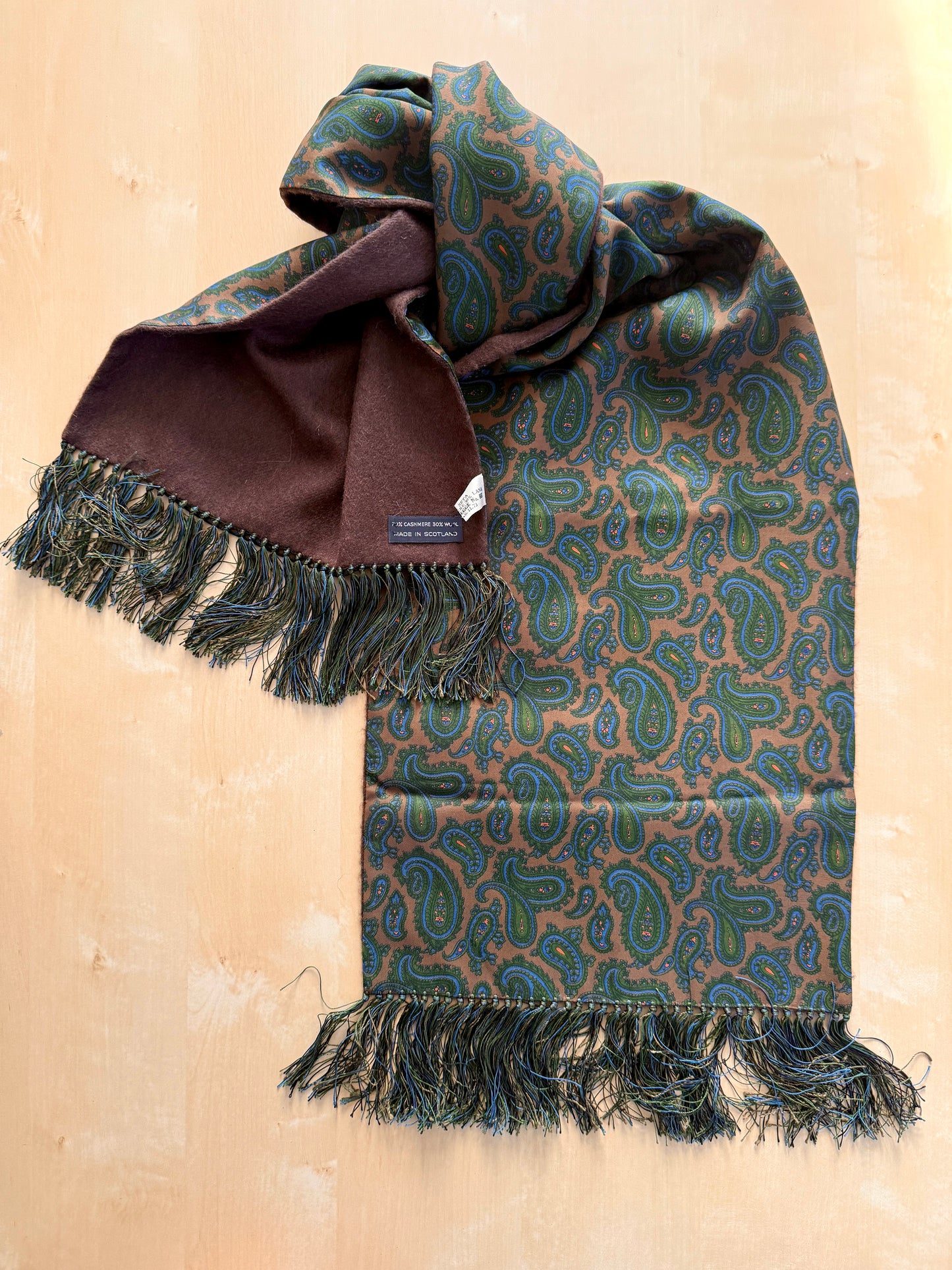 Sciarpa double face in seta paisley e cashmere-lana scozzese