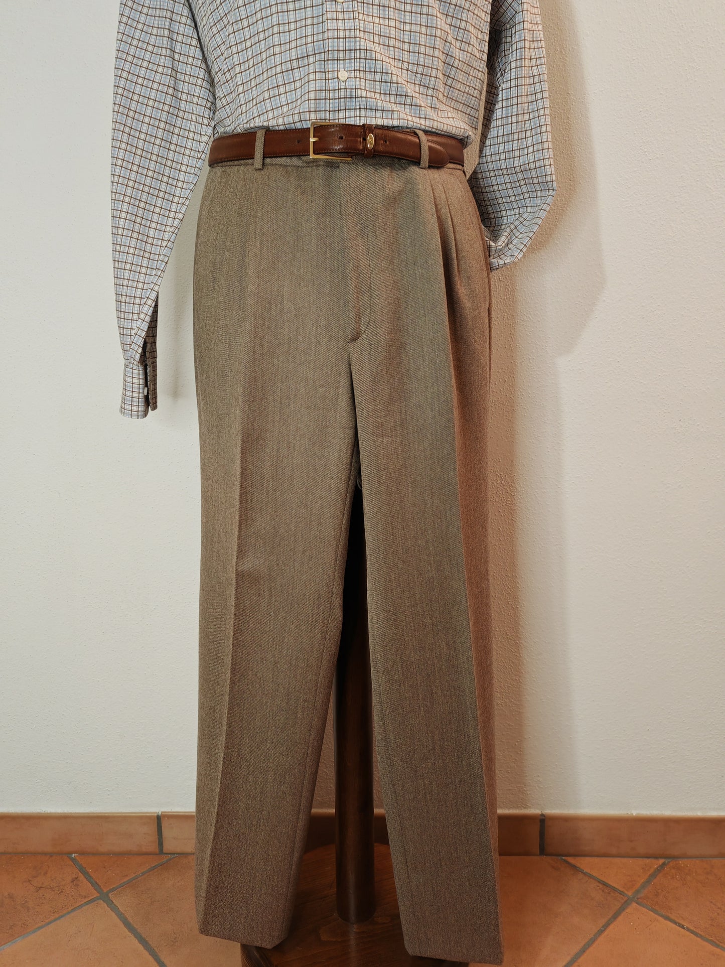 Pantaloni doppie pinces tabacco in pura lana - tg. 50