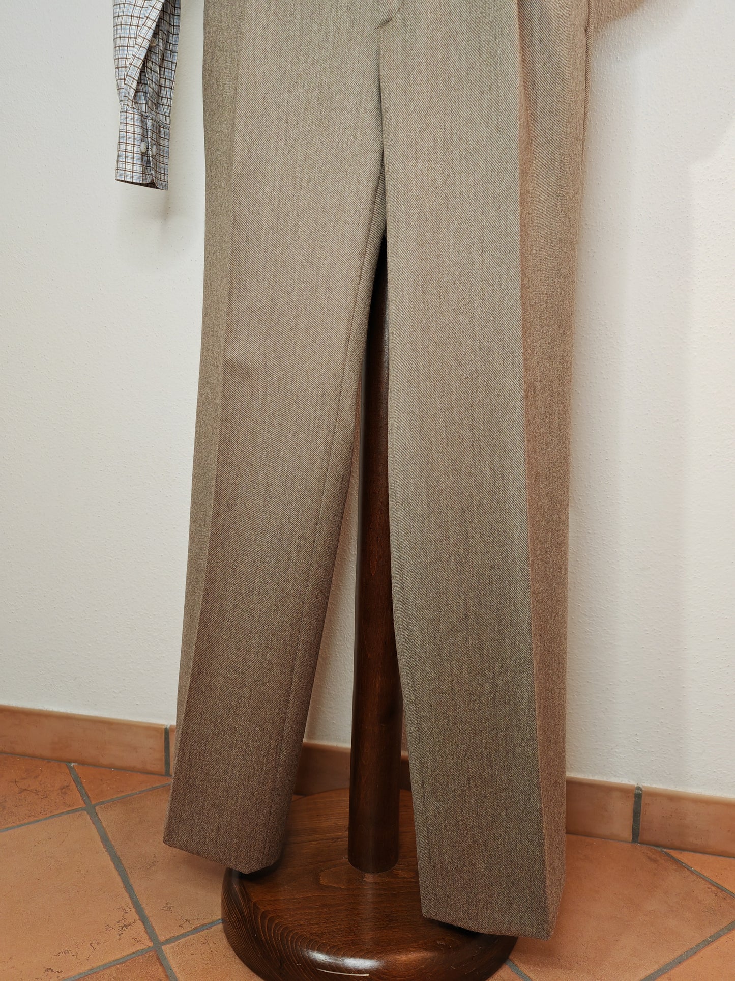 Pantaloni doppie pinces tabacco in pura lana - tg. 50