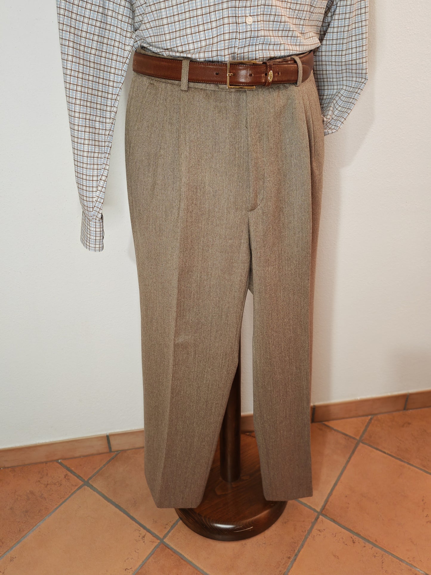 Pantaloni doppie pinces tabacco in pura lana - tg. 50