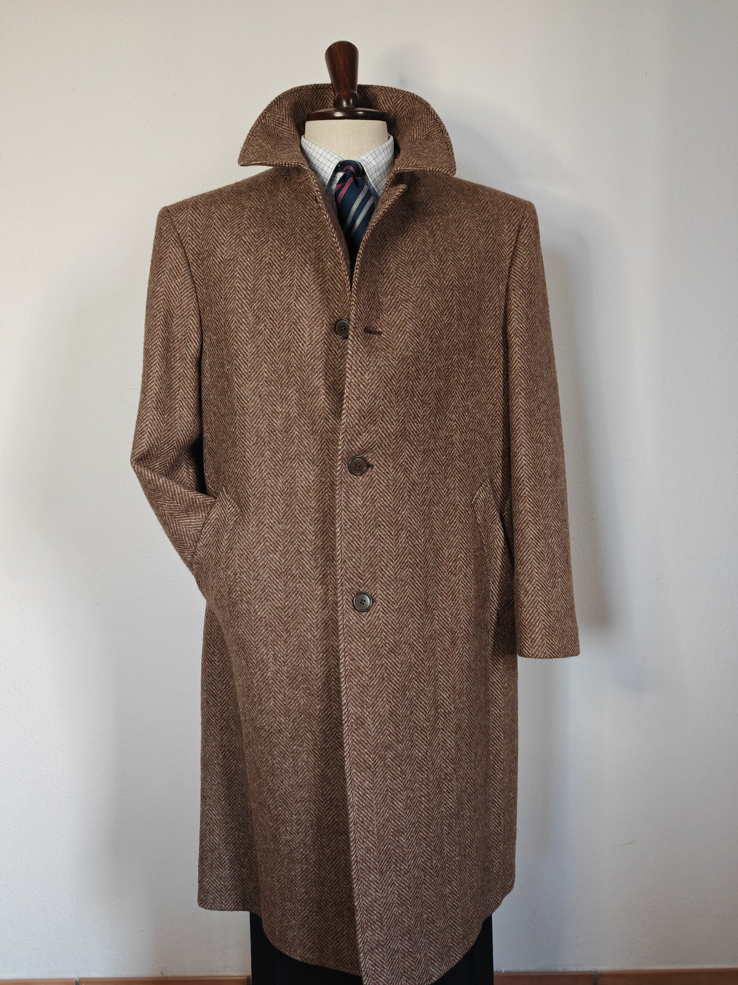 Cappotto a spalla anni '70 spinato color tabacco  - 54/56