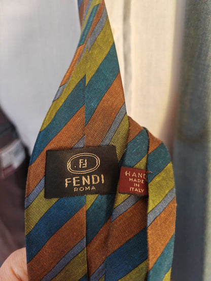 Cravatta Fendi vintage regimental in seta e lino