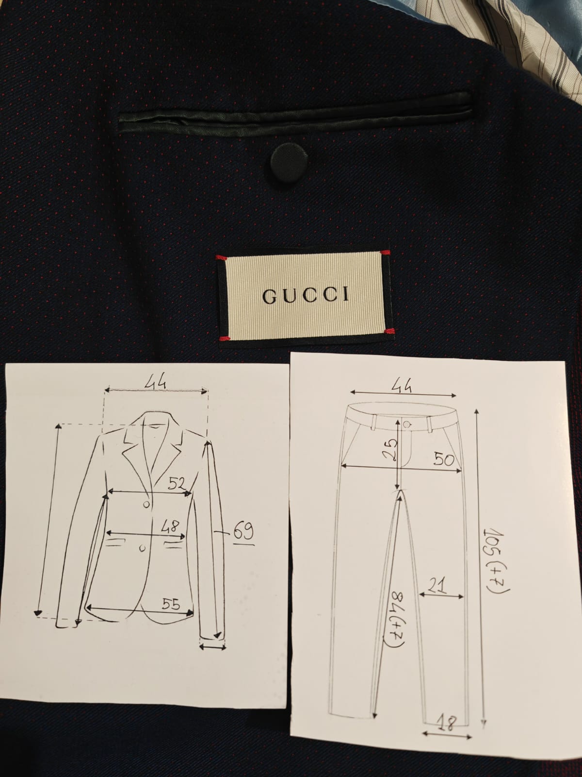 Completo Gucci stile moderno slim fit in flanella blu - tg. 50