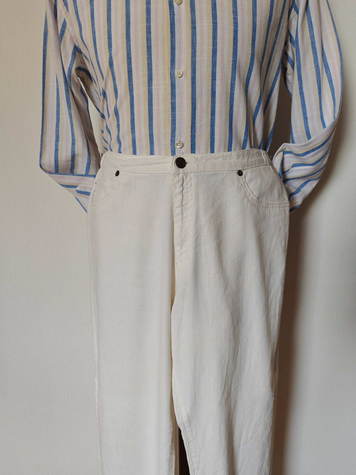 Pantalone/jeans Armani bianco 100% lino - W35 (50)