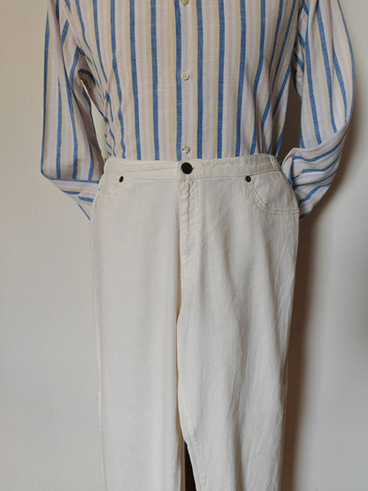 Pantalone/jeans Armani bianco 100% lino - W35 (50)