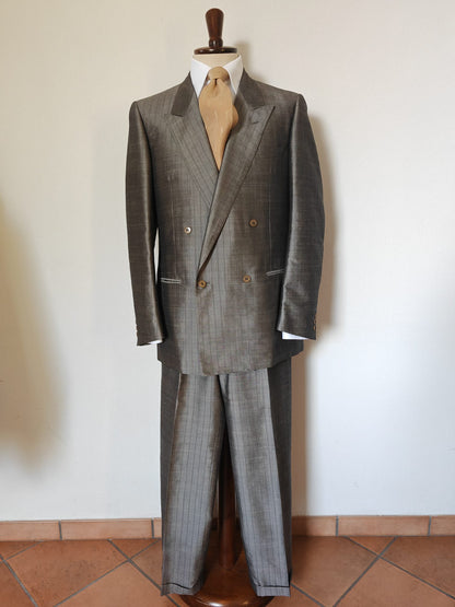 Completo doppiopetto Yves Saint Laurent anni '70/'80 in pura seta shantung - tg. 50