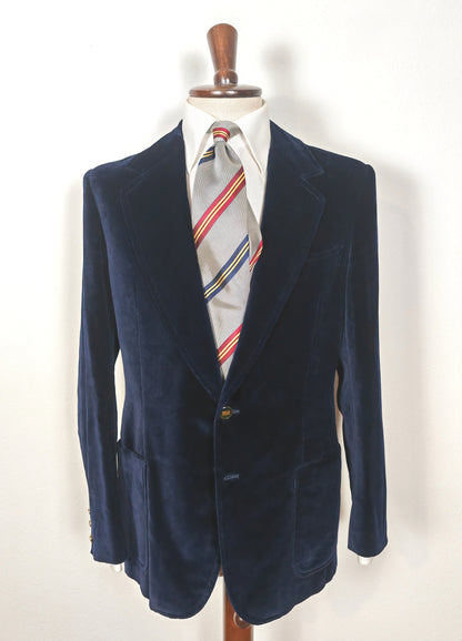 Blazer sartoriale anni '70 in velluto blu - tg. 50/52