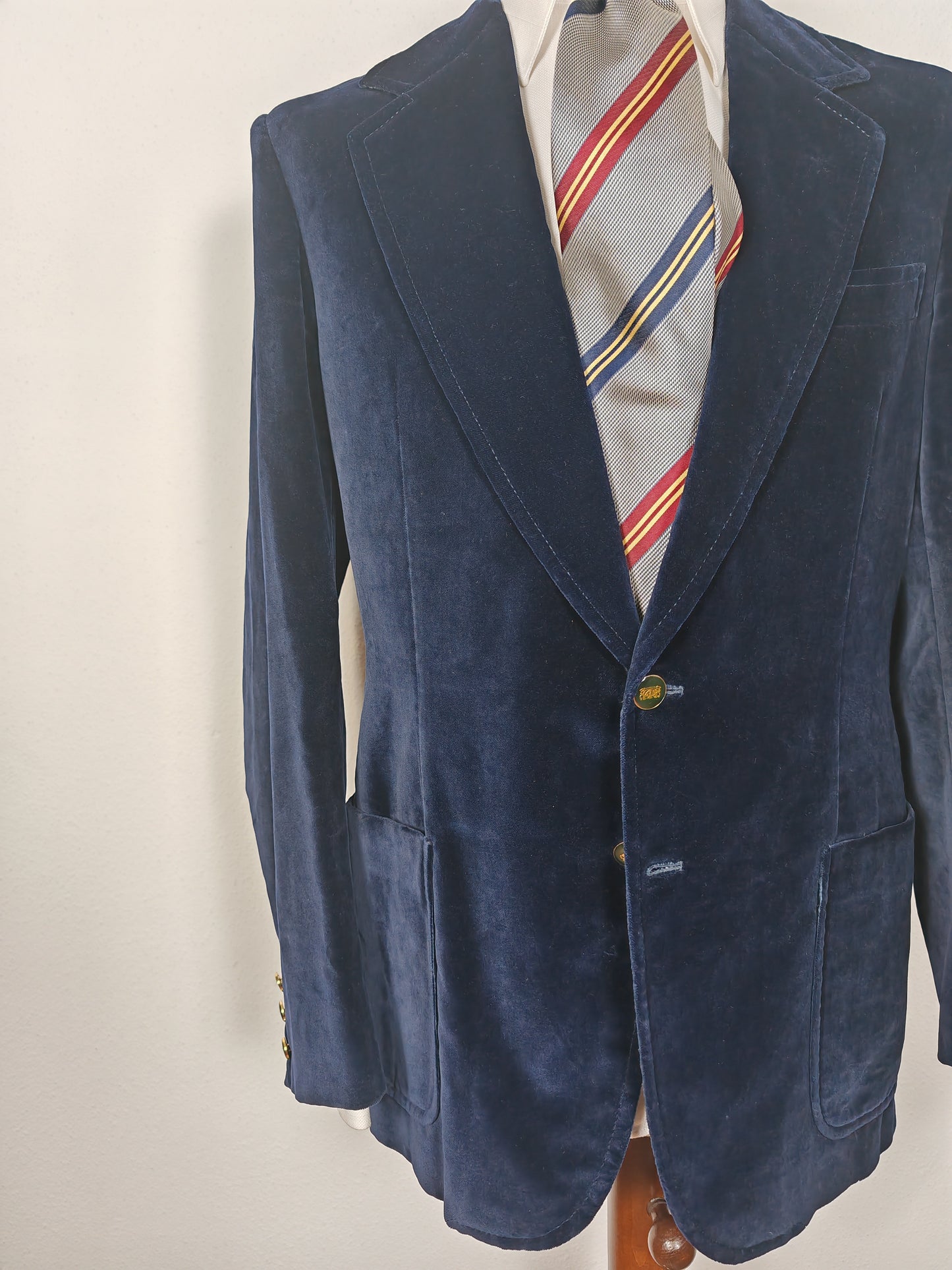 Blazer sartoriale anni '70 in velluto blu - tg. 50/52