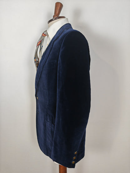 Blazer sartoriale anni '70 in velluto blu - tg. 50/52