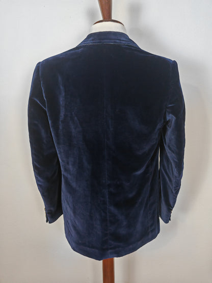 Blazer sartoriale anni '70 in velluto blu - tg. 50/52