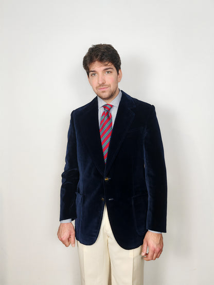 Blazer sartoriale anni '70 in velluto blu - tg. 50/52