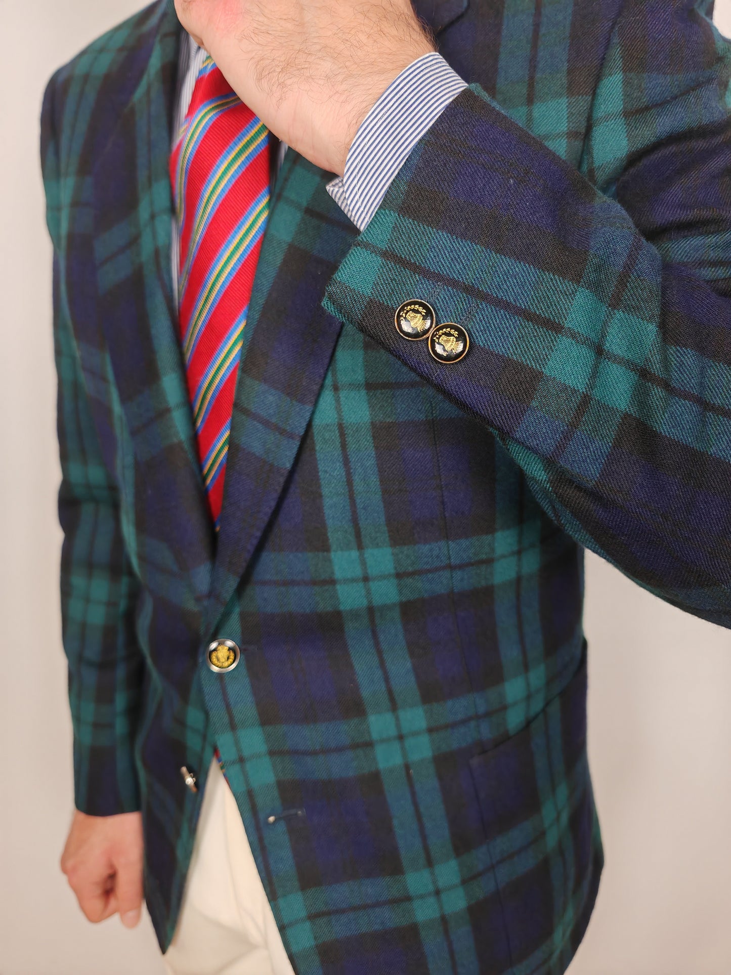 Blazer anni '80 in flanella tartan tipo Black Watch - tg. 48/50