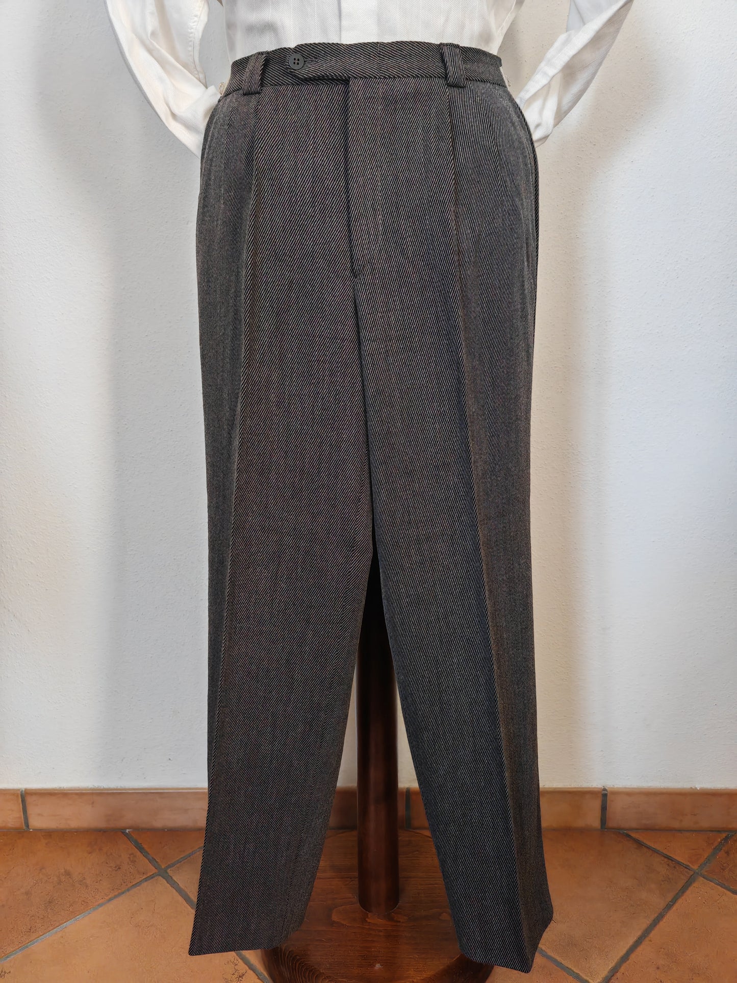 Pantalone grigio in twill di lana anni '80 - tg. 48