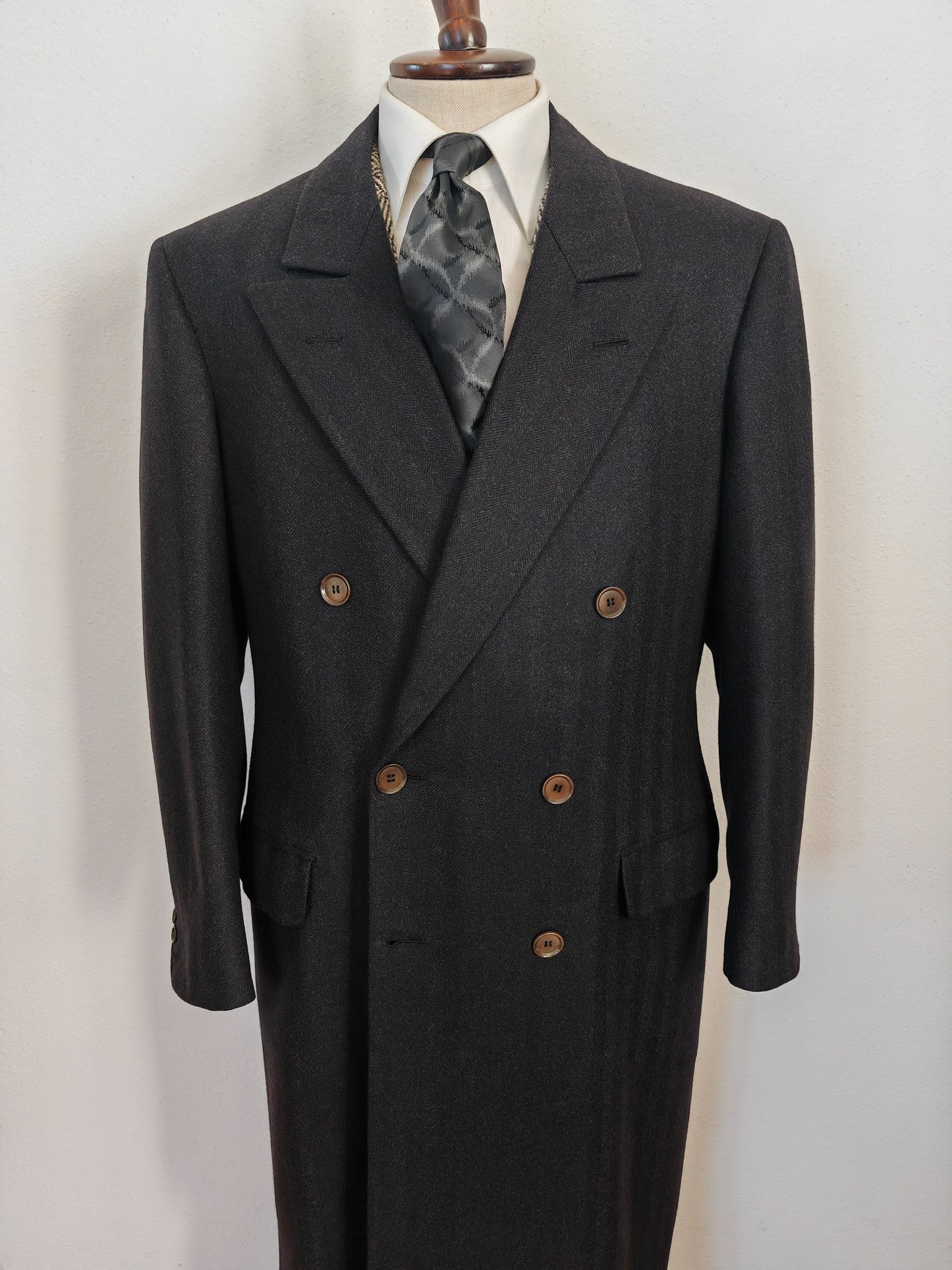 Cappotto sartoriale doppiopetto in tessuto spinato scozzese Crombie - tg. 50