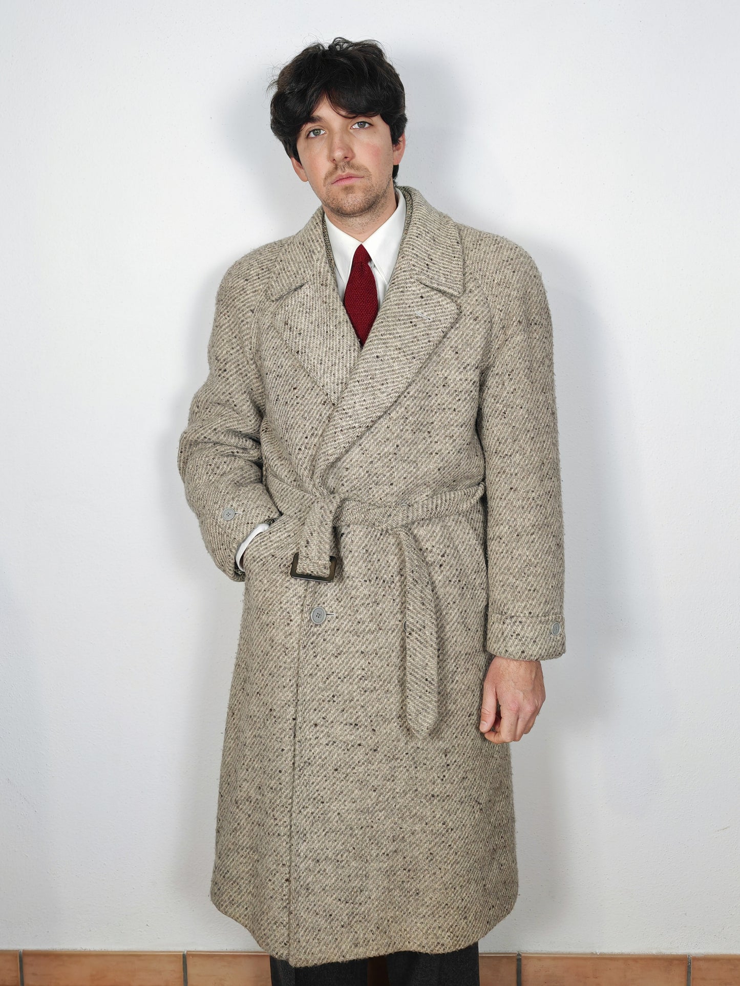 Cappotto raglan doppiopetto in tweed ecru - tg. 48-52