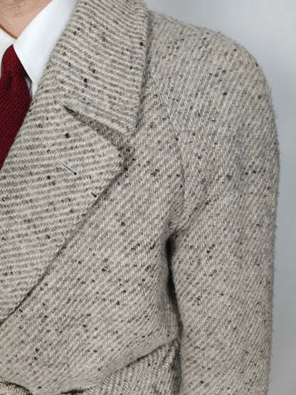 Cappotto raglan doppiopetto in tweed ecru - tg. 48-52