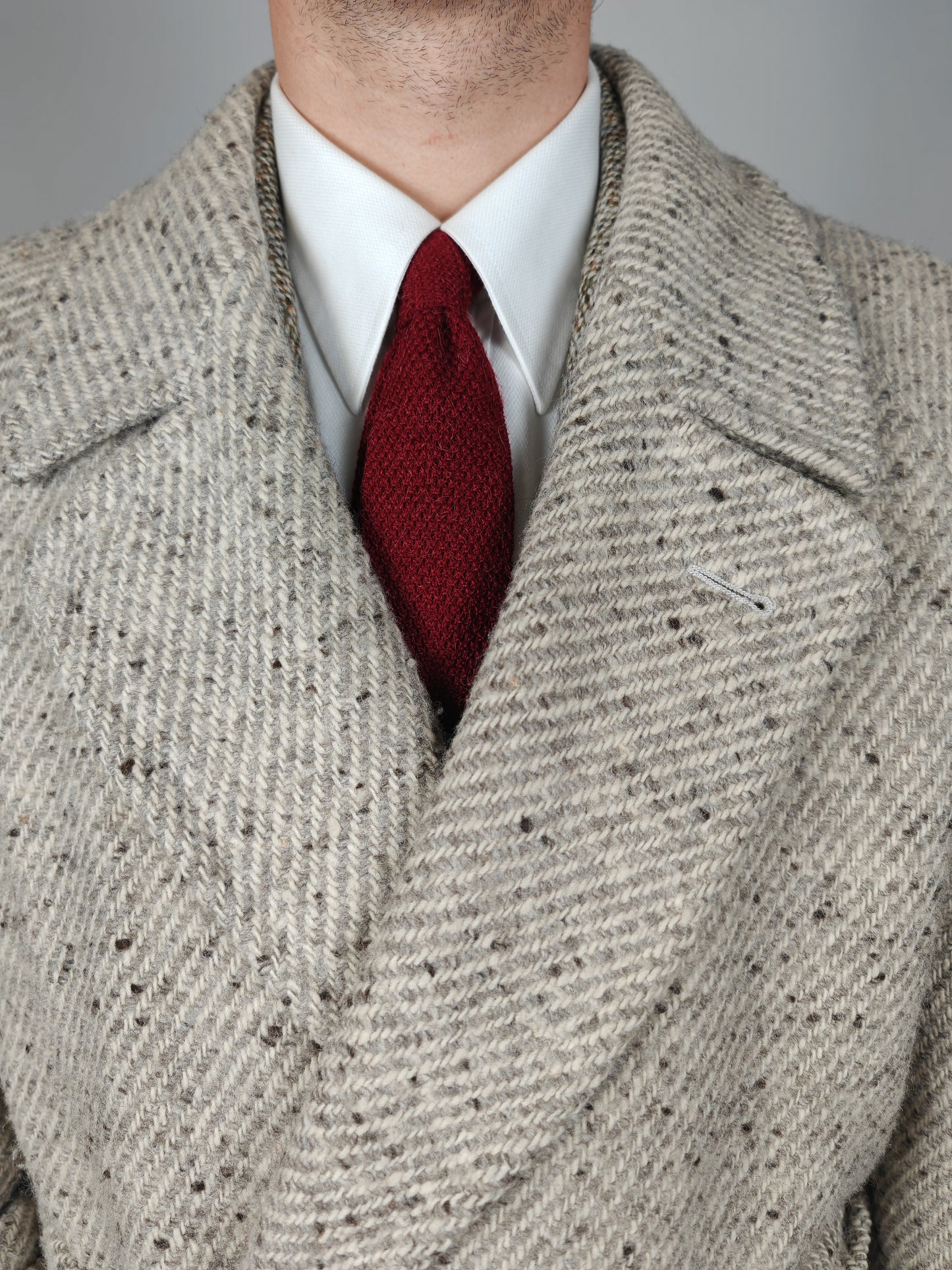 Cappotto raglan doppiopetto in tweed ecru - tg. 48-52