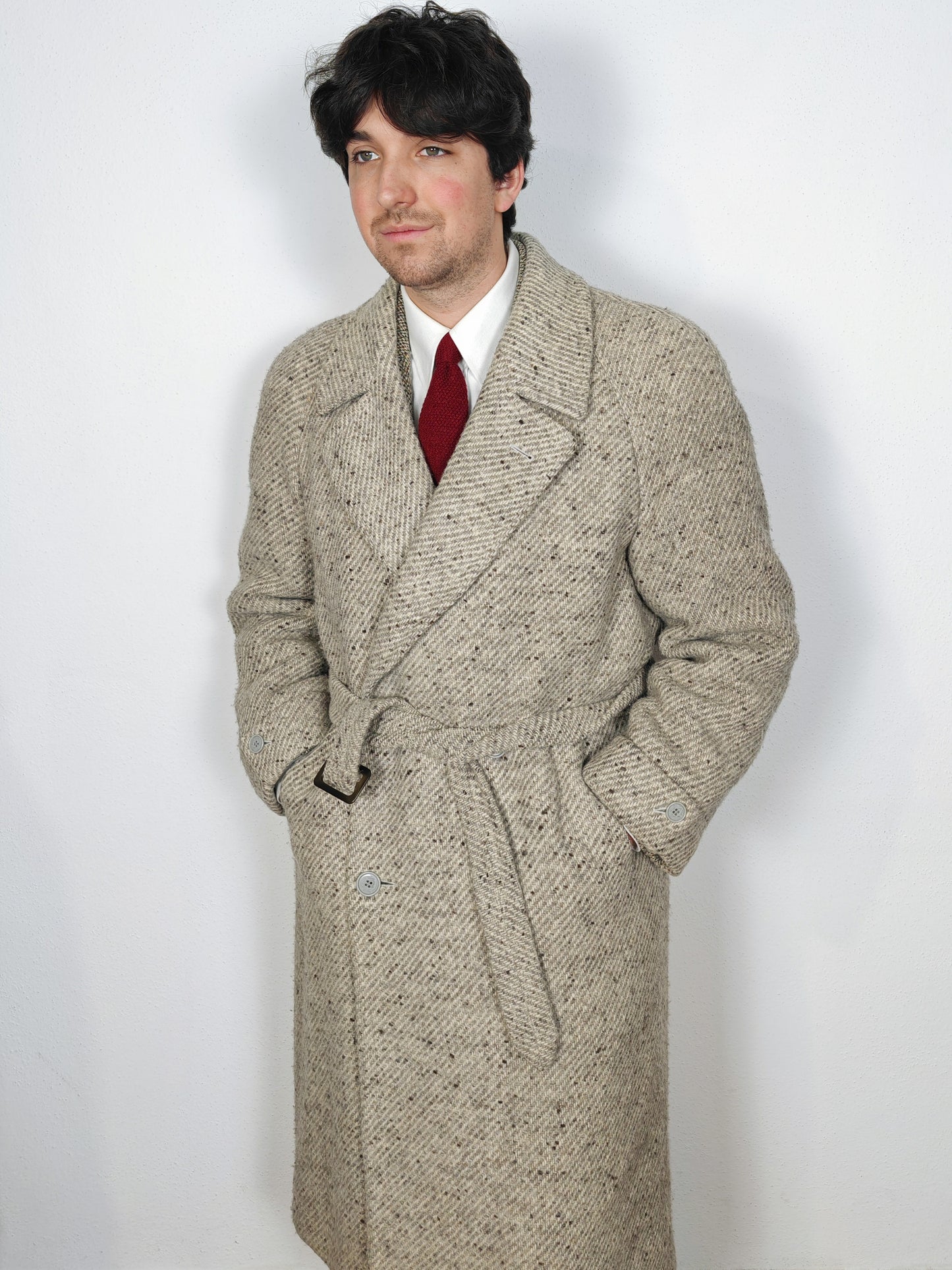 Cappotto raglan doppiopetto in tweed ecru - tg. 48-52