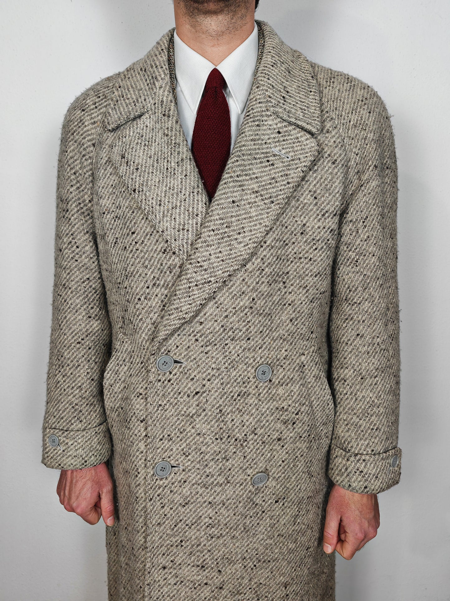 Cappotto raglan doppiopetto in tweed ecru - tg. 48-52