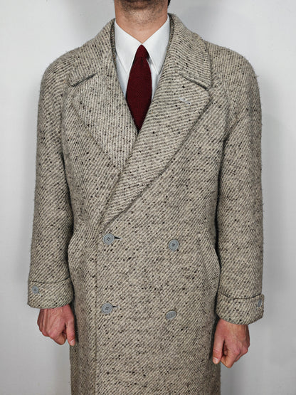 Cappotto raglan doppiopetto in tweed ecru - tg. 48-52