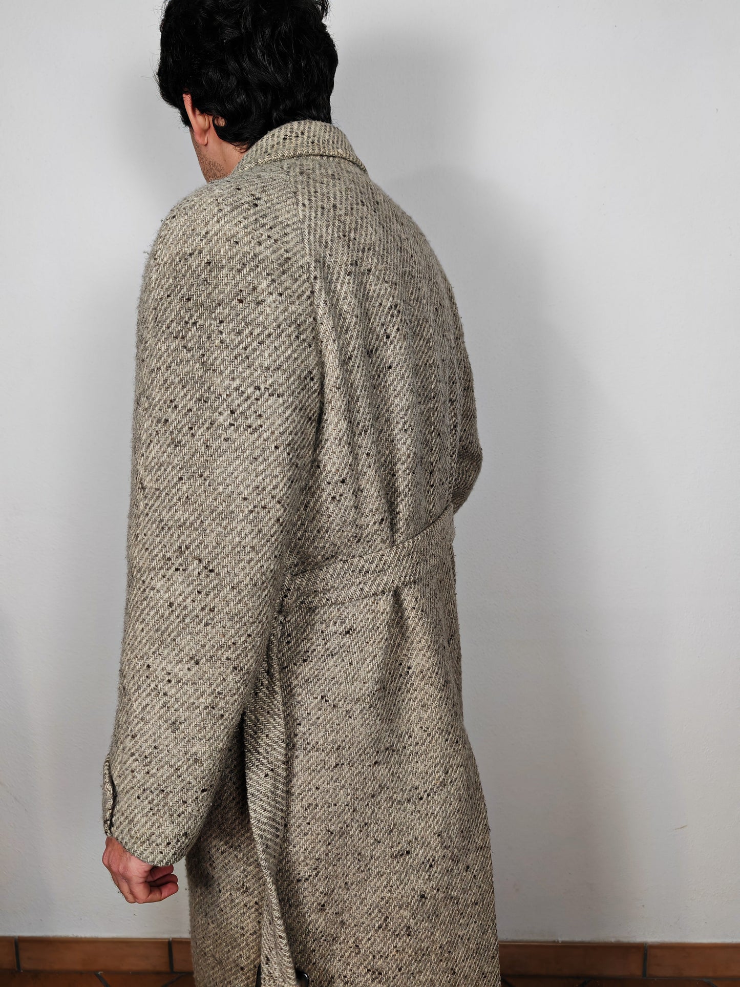 Cappotto raglan doppiopetto in tweed ecru - tg. 48-52