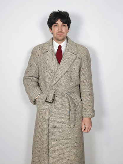 Cappotto raglan doppiopetto in tweed ecru - tg. 48-52