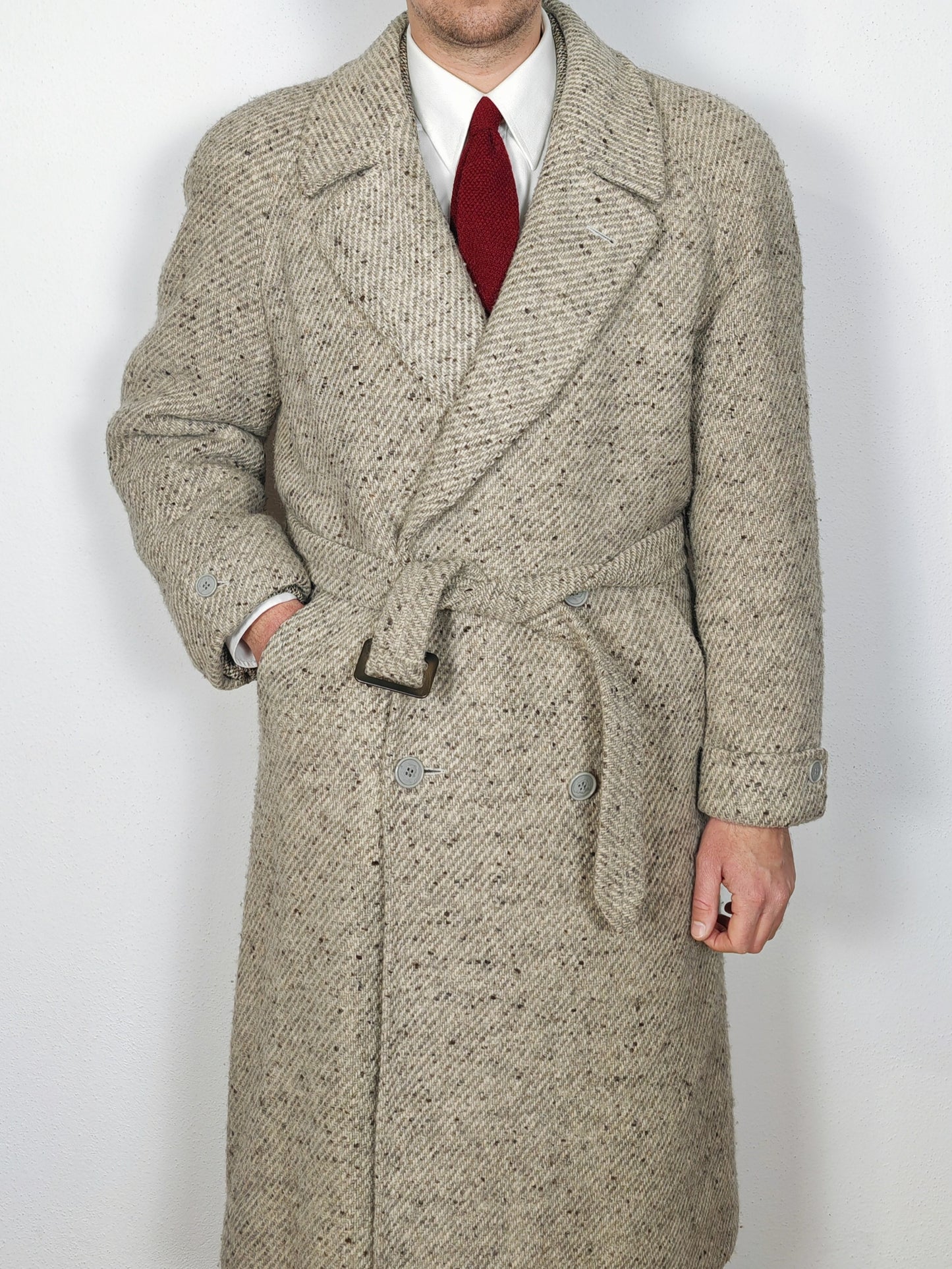 Cappotto raglan doppiopetto in tweed ecru - tg. 48-52