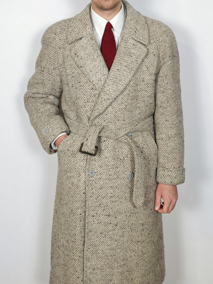 Cappotto raglan doppiopetto in tweed ecru - tg. 48-52