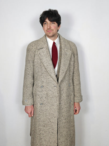 Cappotto raglan doppiopetto in tweed ecru - tg. 48-52