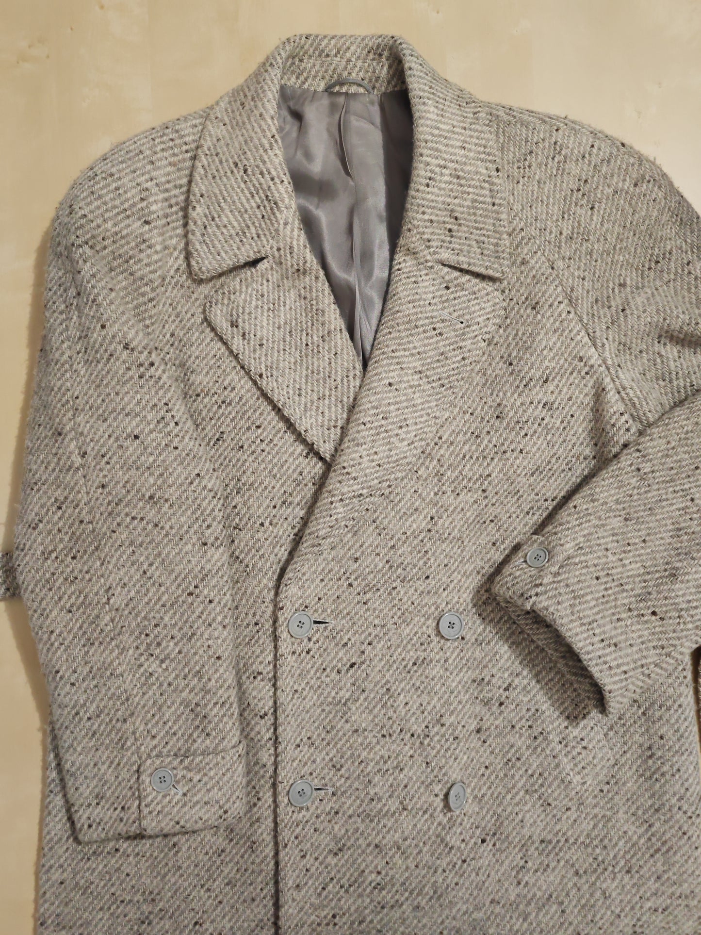 Cappotto raglan doppiopetto in tweed ecru - tg. 48-52