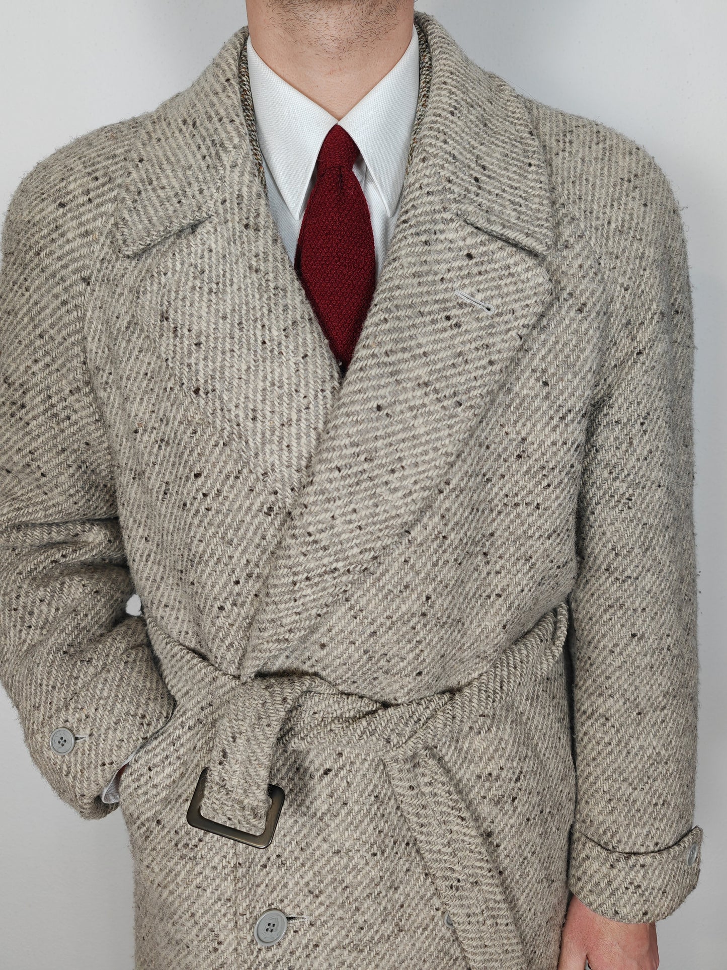 Cappotto raglan doppiopetto in tweed ecru - tg. 48-52