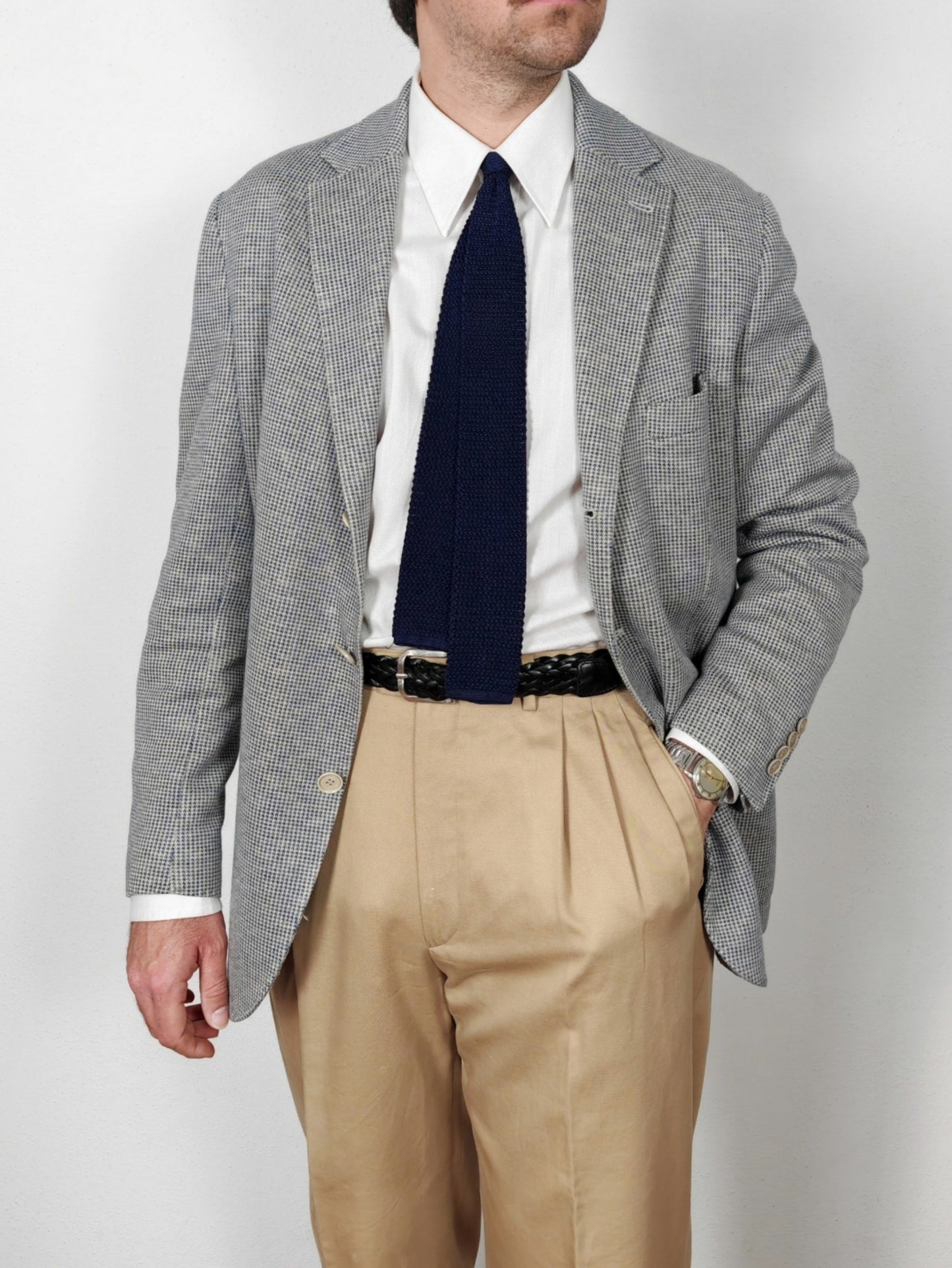 Giacca Loro Piana in jersey cotone e lino pied-de-poule - tg. 50