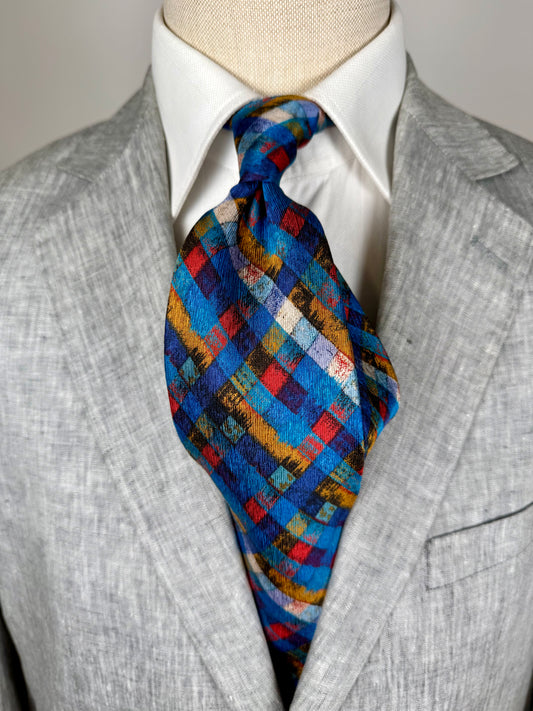 Cravatta Missoni fantasia reticolo blu oro rosso