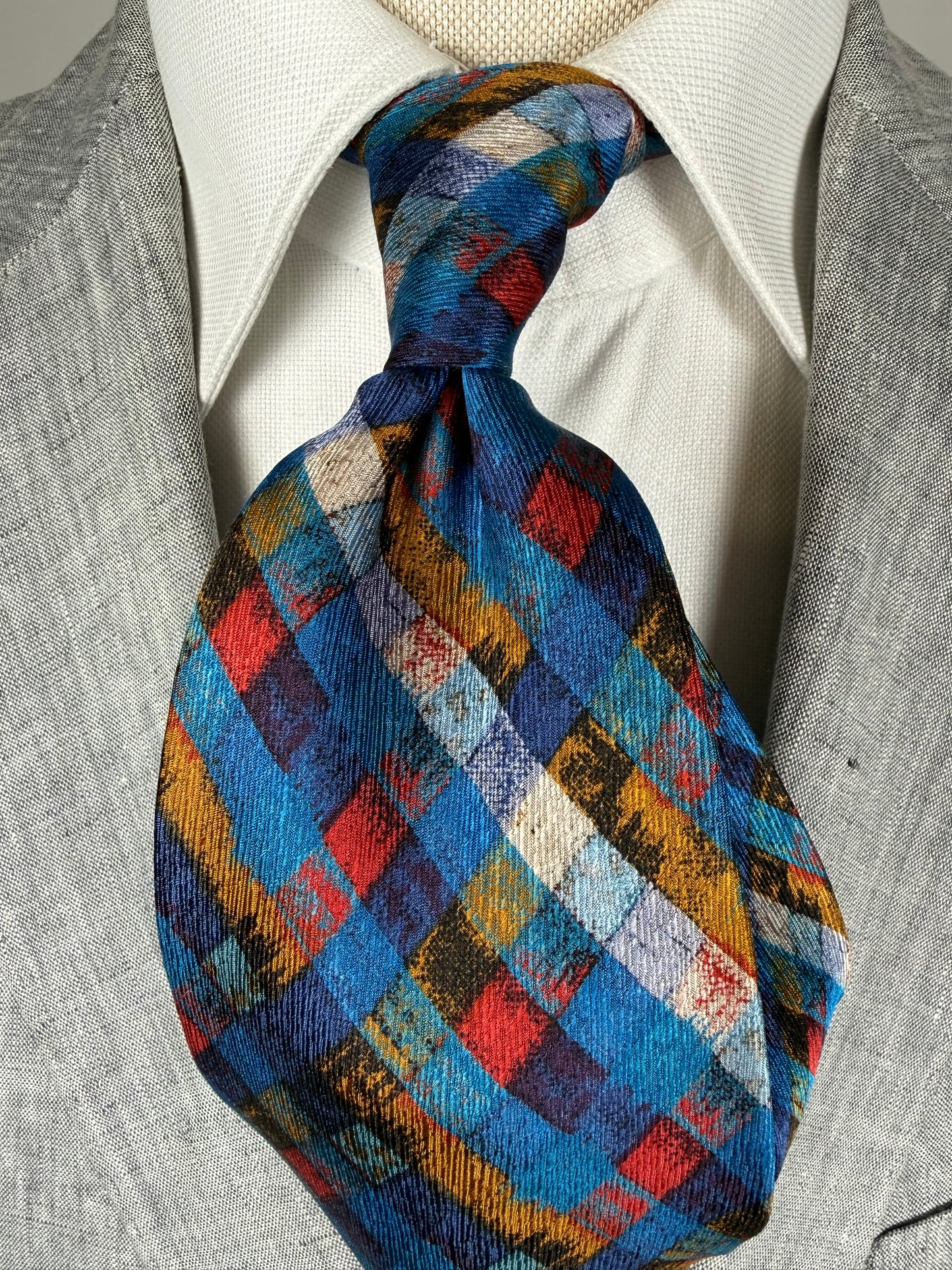 Cravatta Missoni fantasia reticolo blu oro rosso