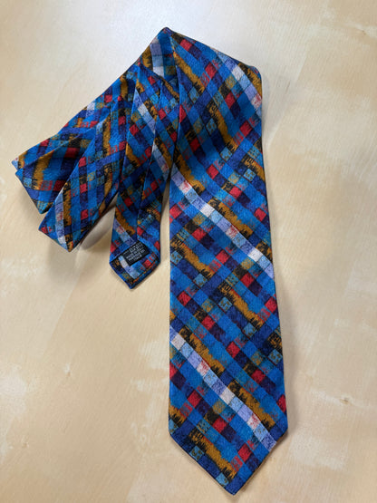 Cravatta Missoni fantasia reticolo blu oro rosso