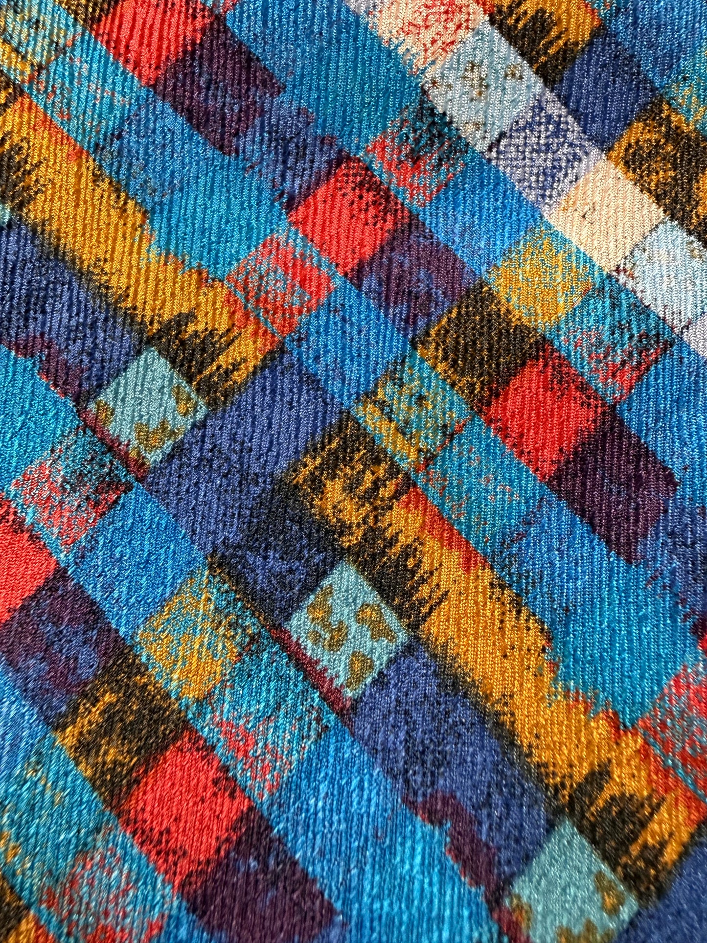 Cravatta Missoni fantasia reticolo blu oro rosso