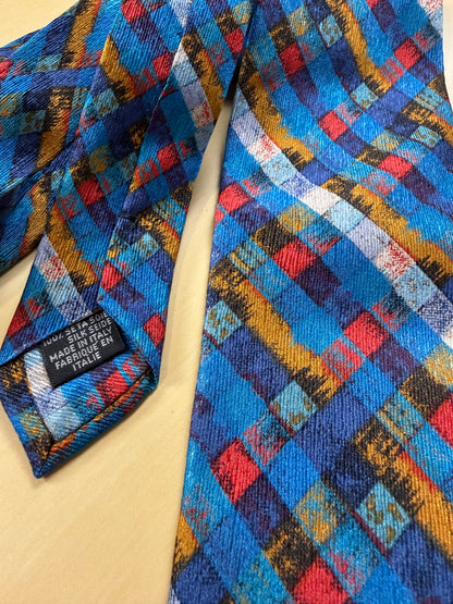 Cravatta Missoni fantasia reticolo blu oro rosso