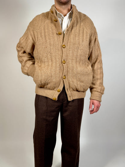 Cardigan-giubbotto anni ‘80 in cammello e lana - XL