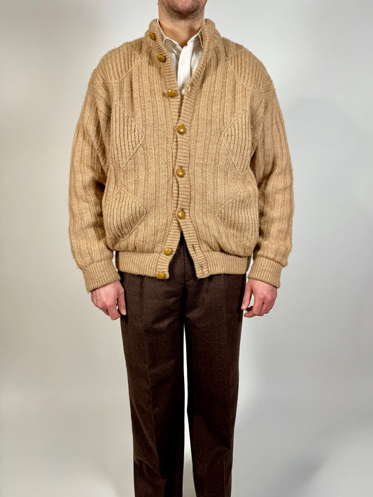 Cardigan-giubbotto anni ‘80 in cammello e lana - XL