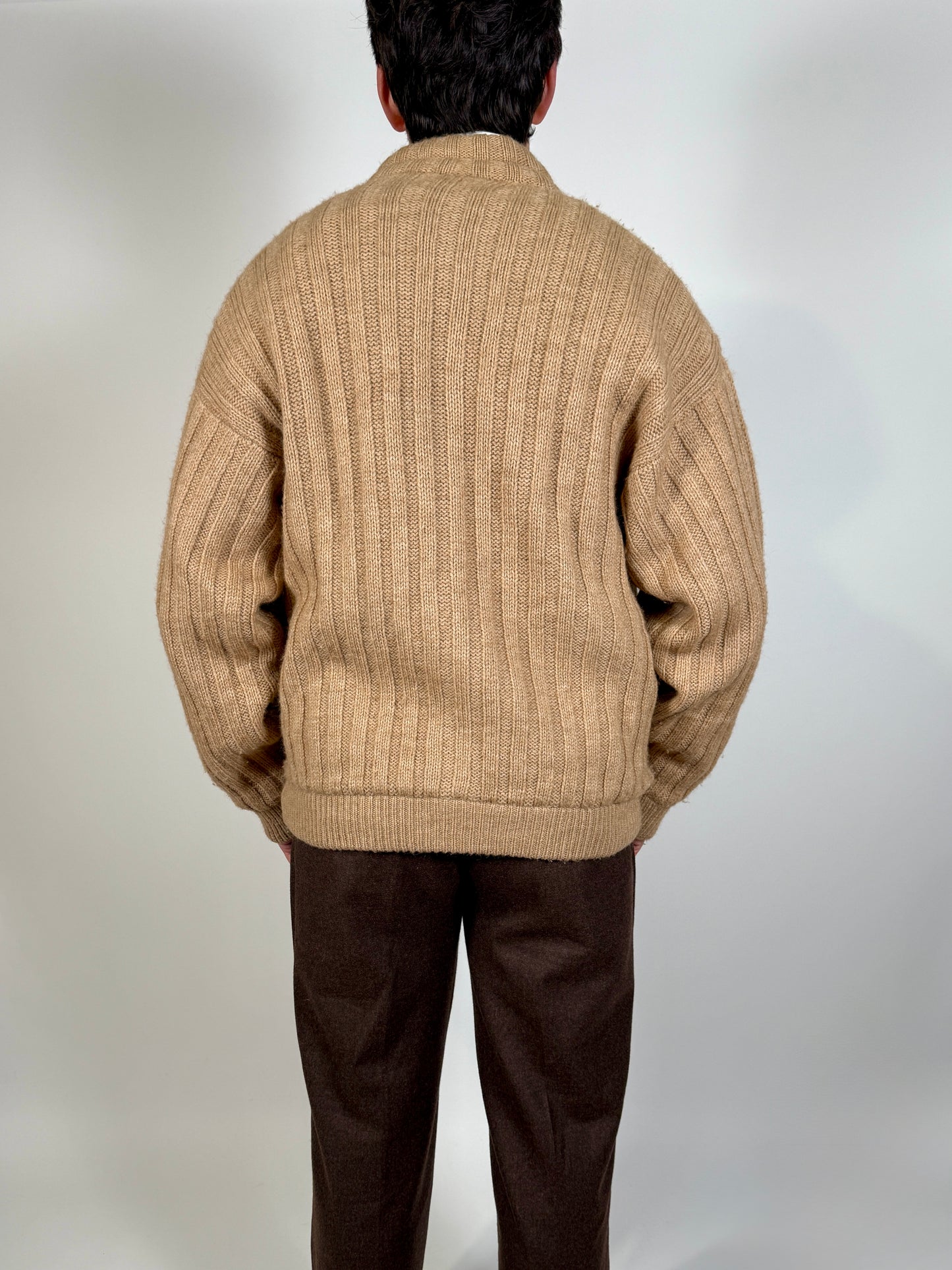 Cardigan-giubbotto anni ‘80 in cammello e lana - XL