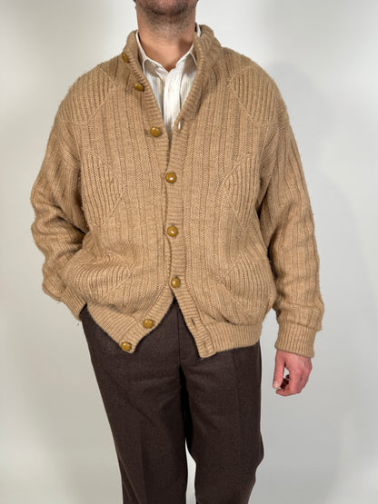 Cardigan-giubbotto anni ‘80 in cammello e lana - XL
