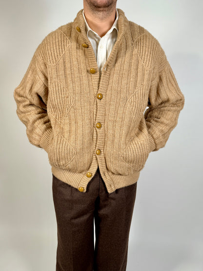 Cardigan-giubbotto anni ‘80 in cammello e lana - XL