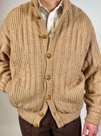 Cardigan-giubbotto anni ‘80 in cammello e lana - XL