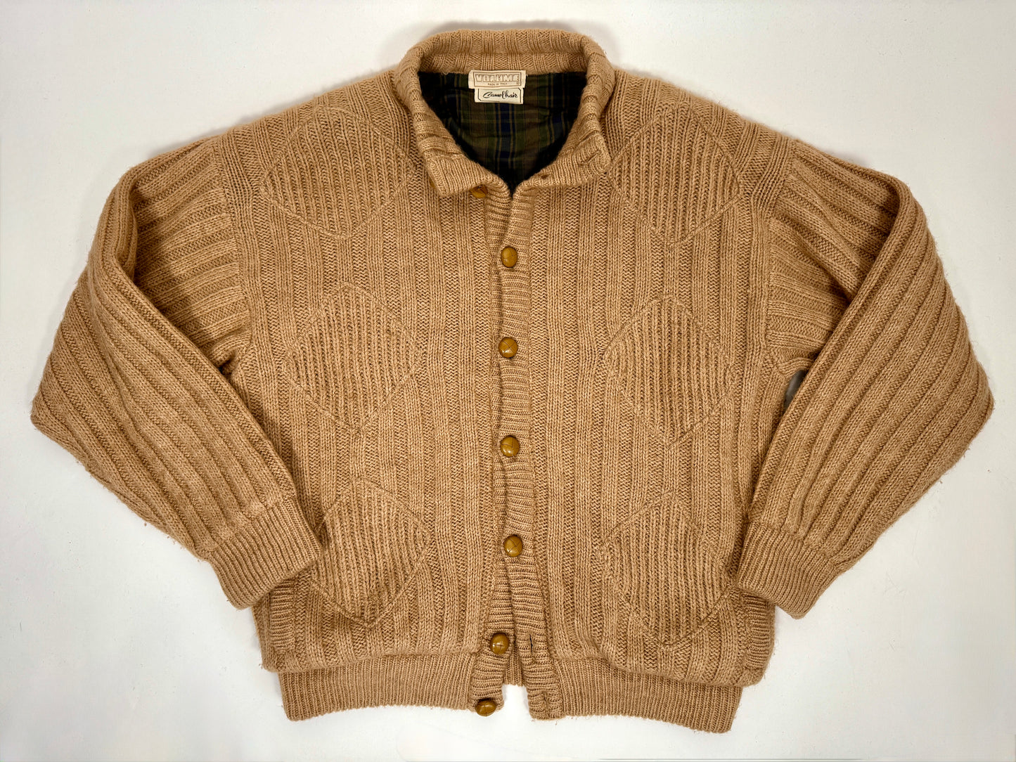 Cardigan-giubbotto anni ‘80 in cammello e lana - XL