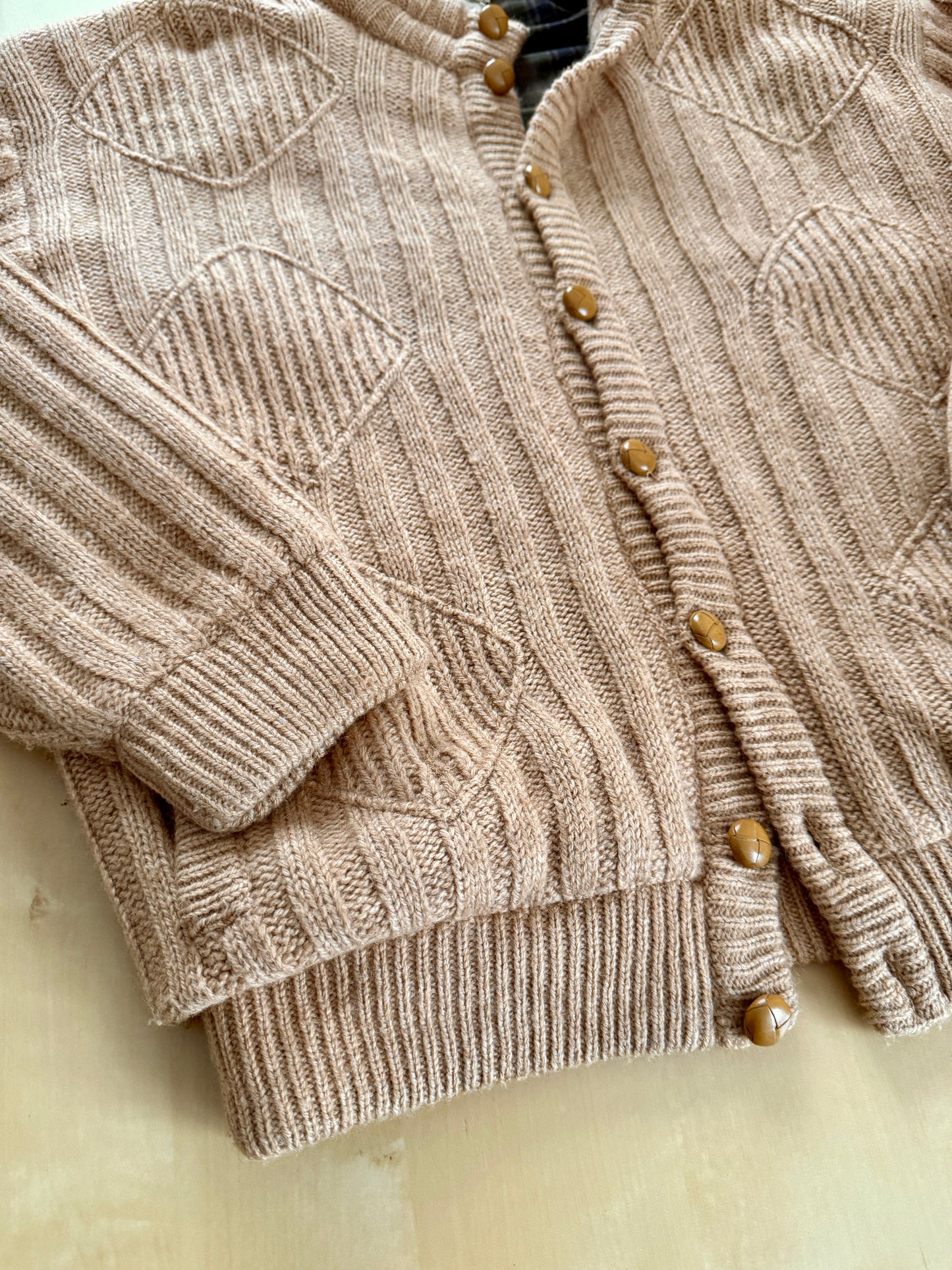 Cardigan-giubbotto anni ‘80 in cammello e lana - XL