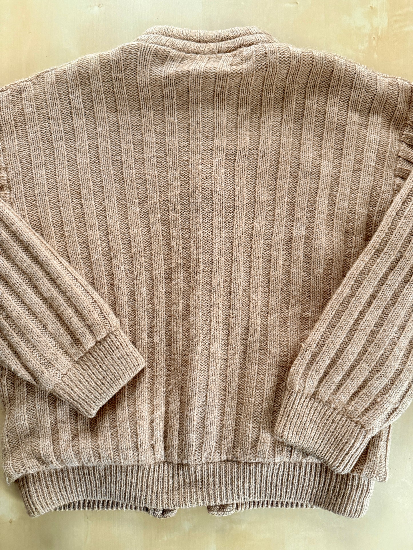 Cardigan-giubbotto anni ‘80 in cammello e lana - XL