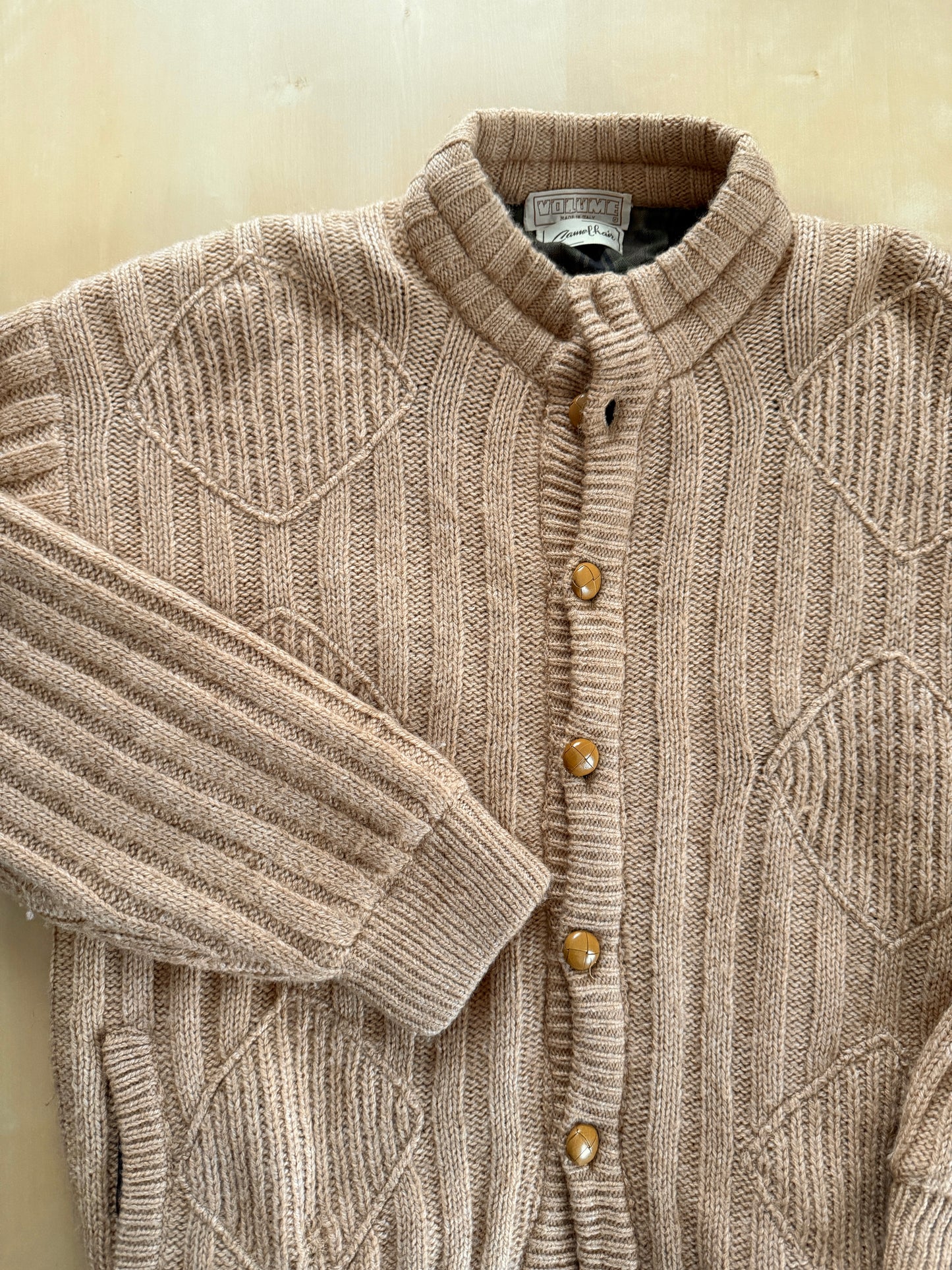 Cardigan-giubbotto anni ‘80 in cammello e lana - XL