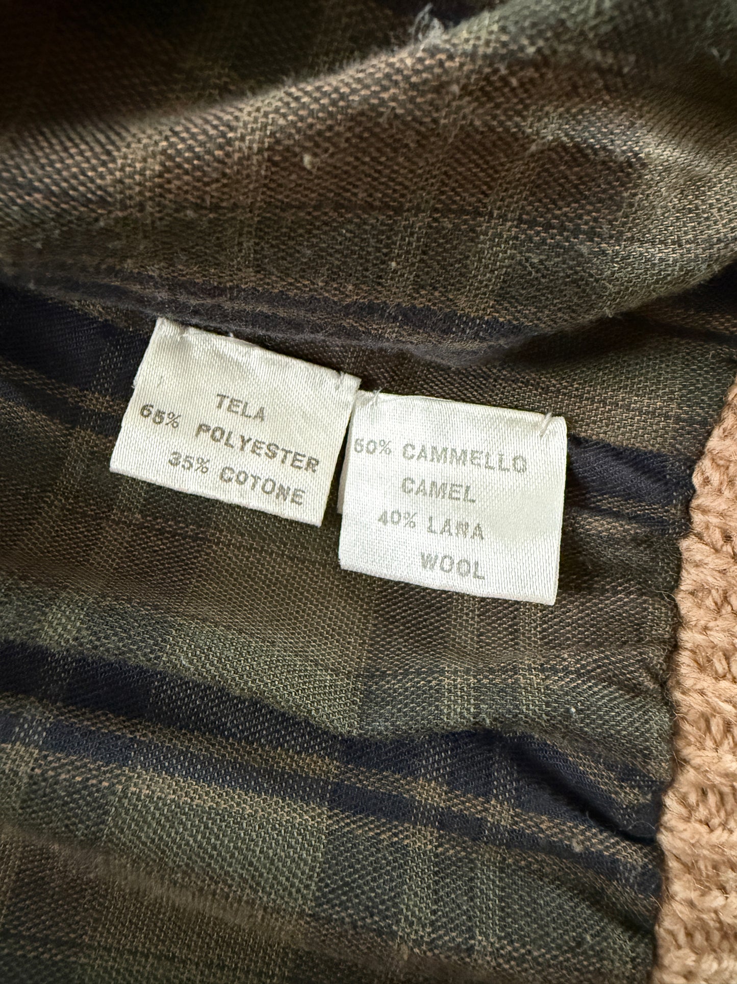 Cardigan-giubbotto anni ‘80 in cammello e lana - XL