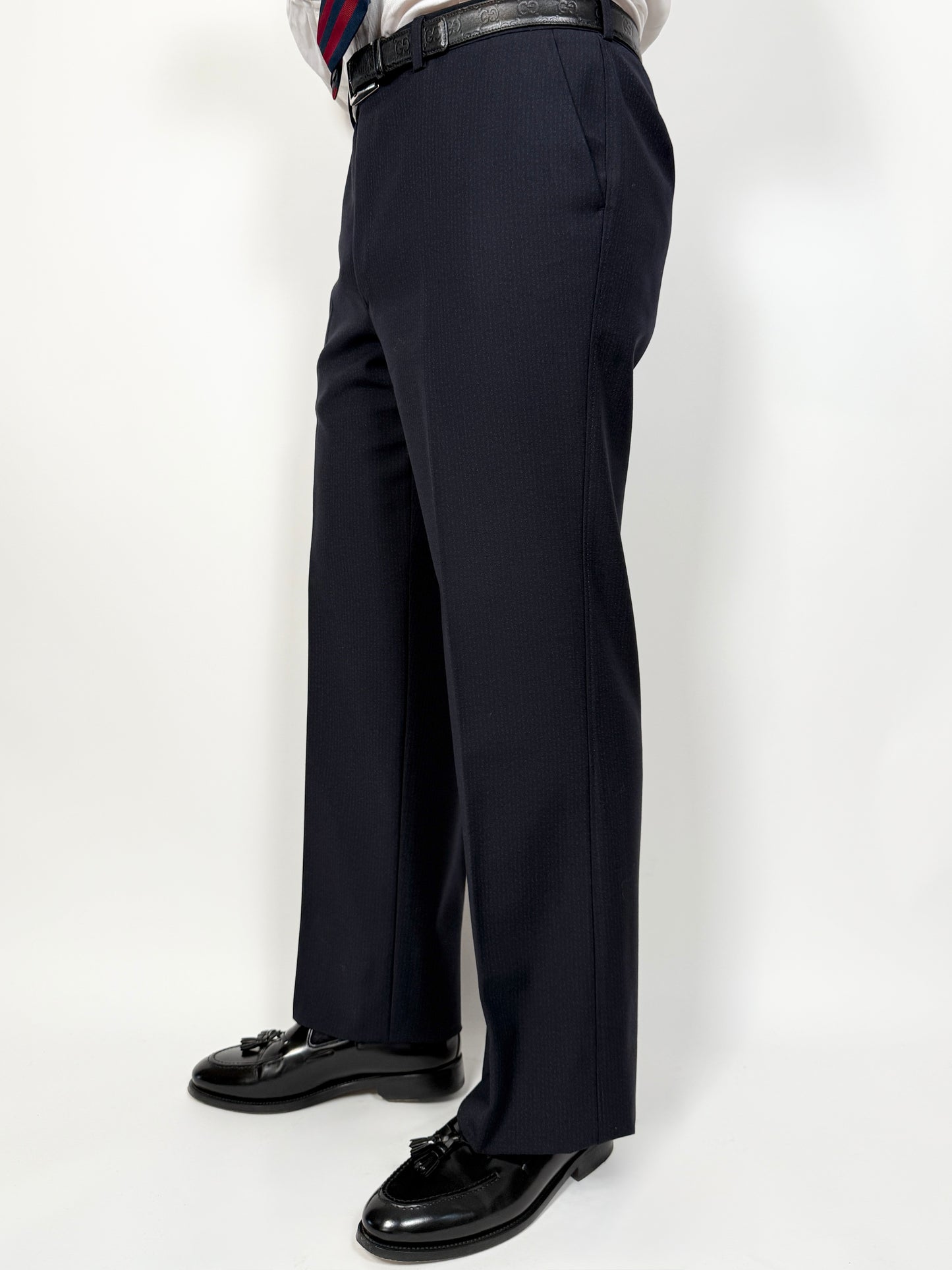 Completo anni ‘70 tela di lana blu gessato - tg. 50/52